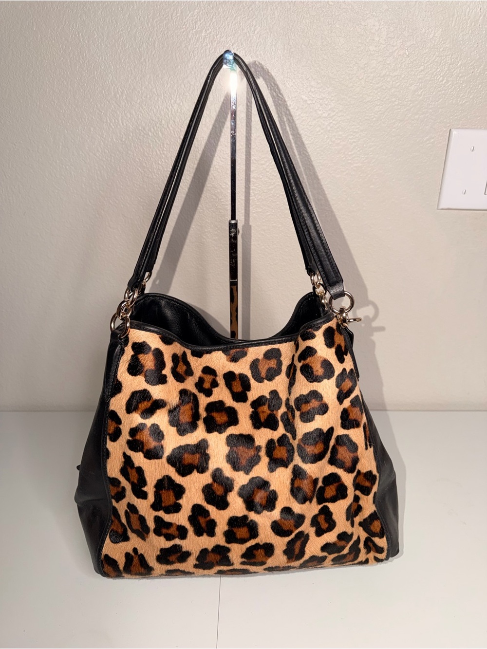 Authentic Coach Phoebe Calf Hair/Leather Ocelot Leopard Print Shoulderbag